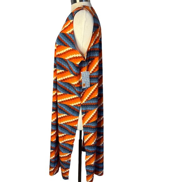NW T Lula Roe Large Open Front Cardigan Size Large Red Orange Blue Aztec Long Sl - Picture 3 of 13